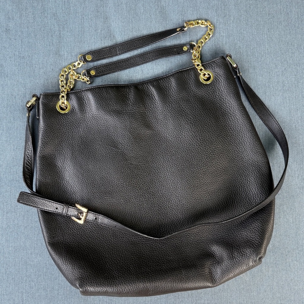 Michael Kors | Black Pebbled Leather Slouchy Bag with Gold Accents